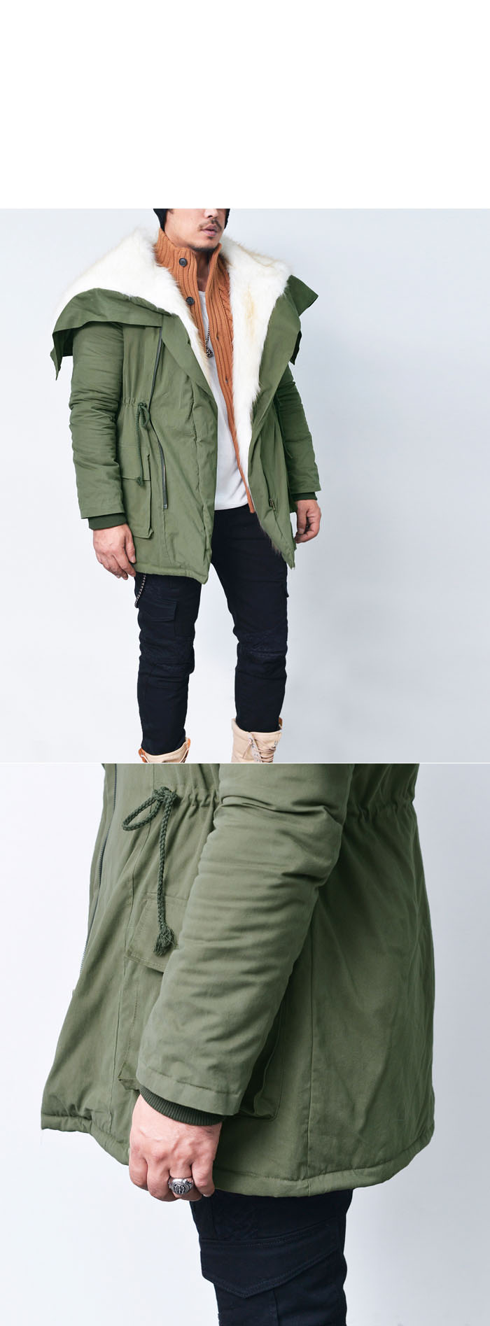 Outerwear Parkas Re) Rich Rabbit Fur Hooded Military JacketParka 41 GUYLOOK Men's